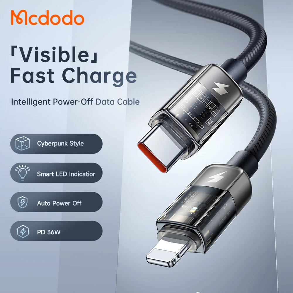 Mcdodo Auto Power Off Type-C to Lightning Transparent Data Cable 1.2m